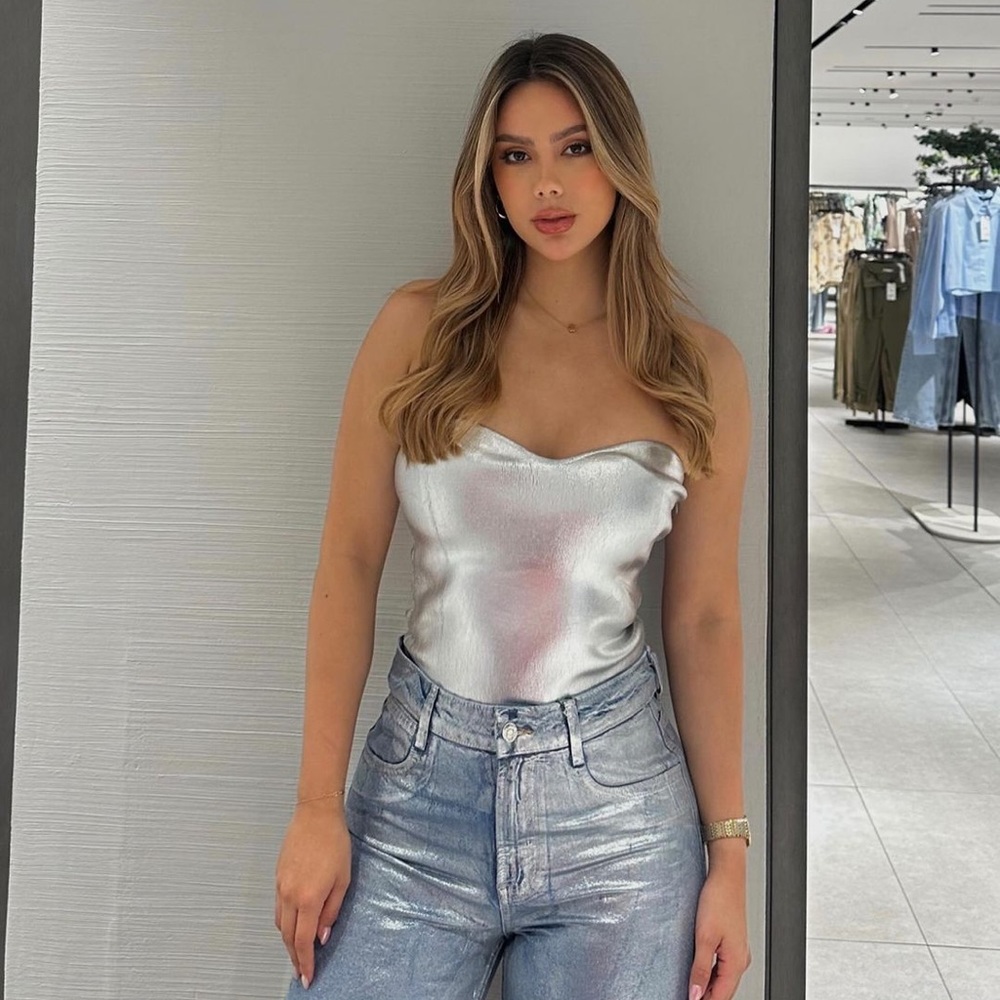 Zara Silver Knit Bustier Top - Picture 1 of 16